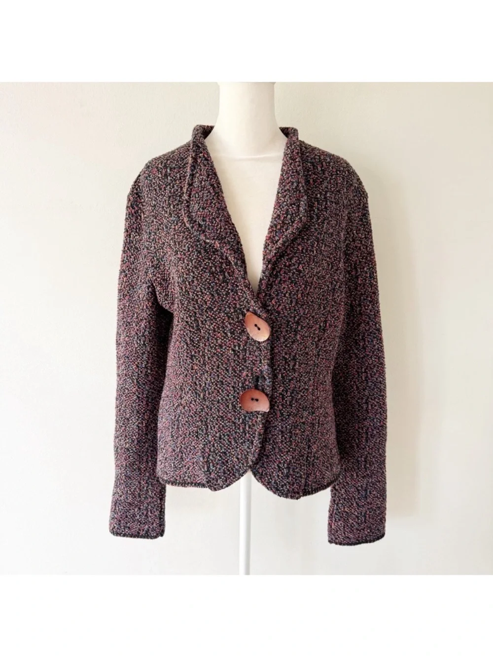 Vintage Women Rainbow Thick Knit Cardigan Blazer Medium Artsy Funky Unique Layer